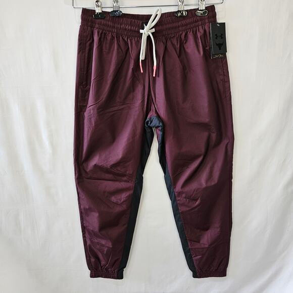 Under Armour Women's Project Rock Woven Joggers Burgundy Black Large - Picture 1 of 10